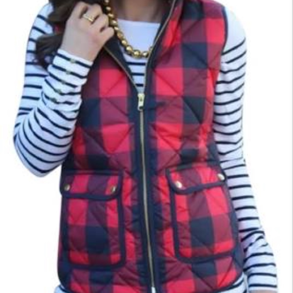 J Crew Excursion Quilted Buffalo Plaid Vest L